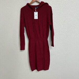 NWT MEROKEETY Women’s Red Hooded Ribbed Knit Long Sleeve Sweater Dress Size M